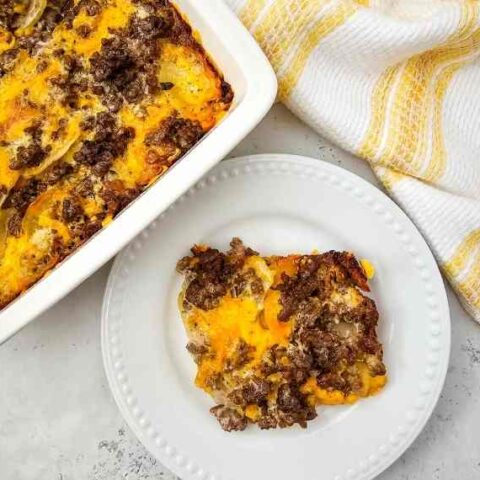 Hamburger potato casserole on a plate