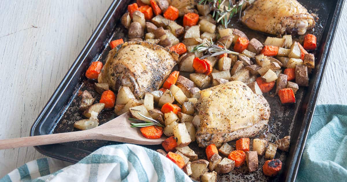 Image for Easy Italian Sheet Pan Chicken Thighs With Potatoes and Carrots